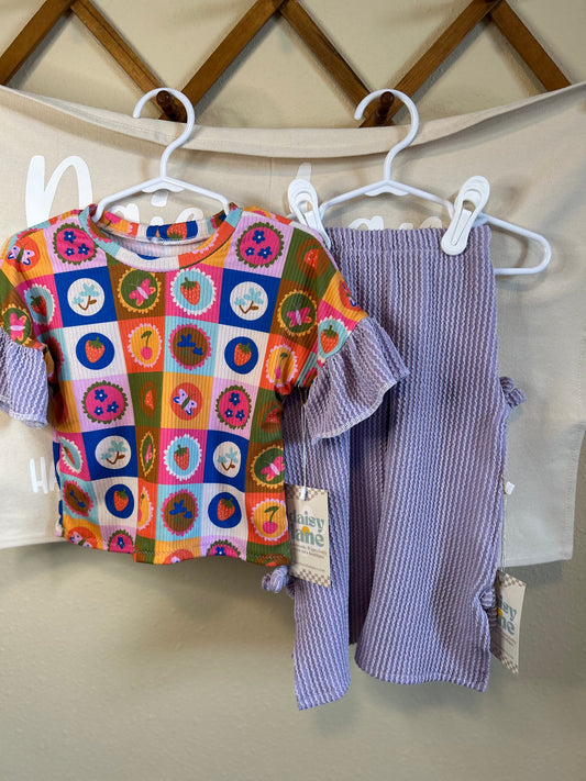 9-12m Ruffle Slate & Daphne Tie Pants